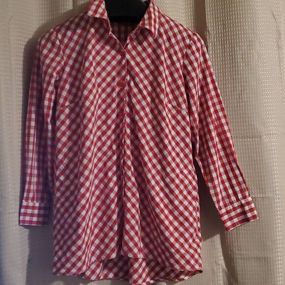JOAN RIVER CHECKER SHIRT M red white - Picture 1 of 8